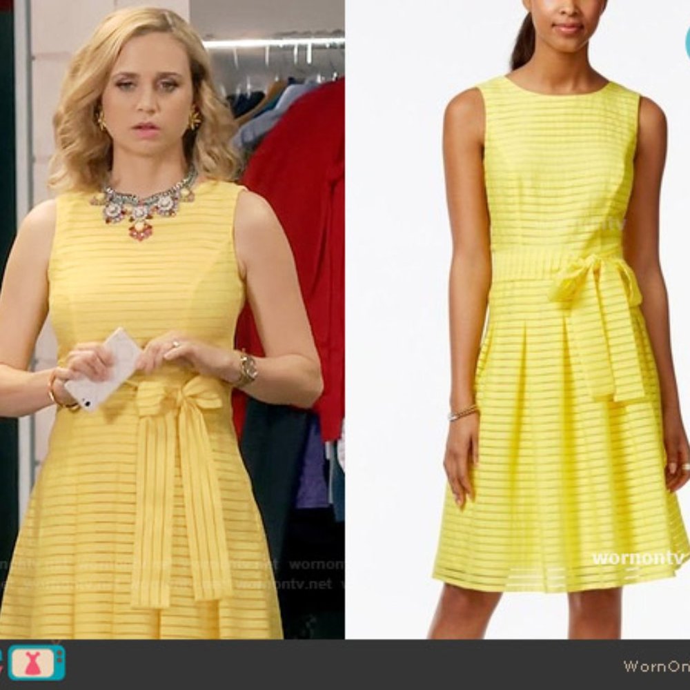 Tommy Hilfiger Illusion-Striped Fit & Flare Dress Yellow Striped Dress